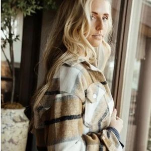 Plaids shacket women oversized button front long sleeve shirt